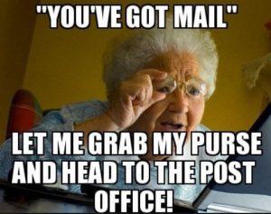 granny going to get email at the post office 